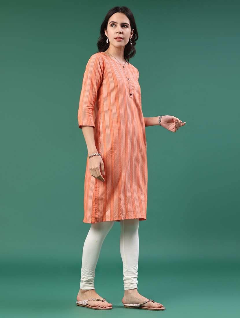 peach cotton straight kurta - 22339601 -  Standard Image - 2
