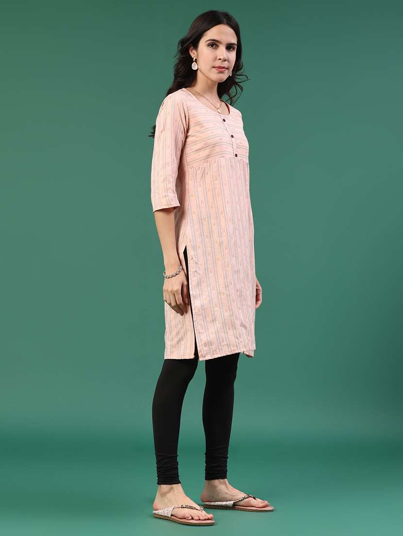 peach cotton straight kurta - 22339604 -  Standard Image - 2