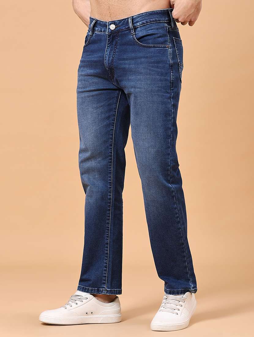men washed mid rise full length straight fit jeans