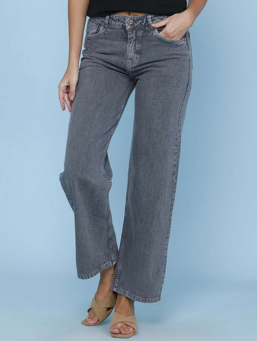 women plain high rise straight fit jeans