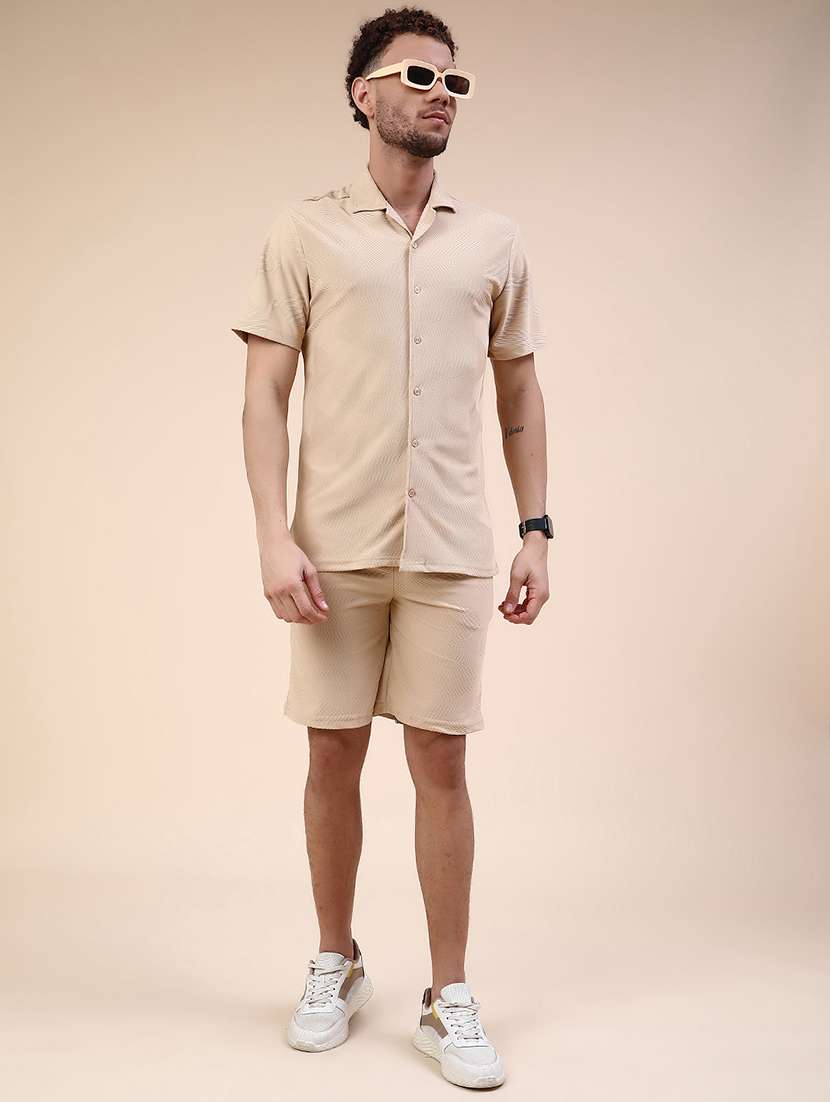 Men Self Design Short Sleeve Shorts & Shirt Co-ord Set - 22340102 -  Standard Image - 2
