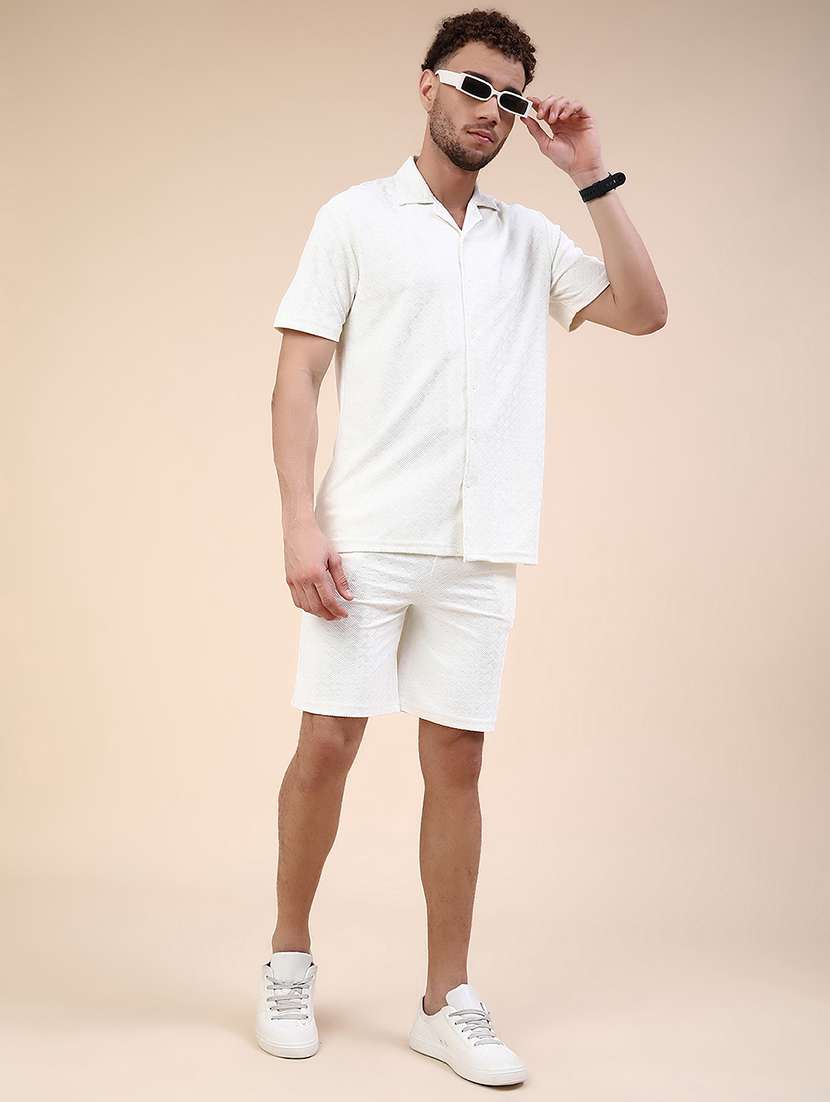 Men Self Design Short Sleeve Shorts & Shirt Co-ord Set - 22340104 -  Standard Image - 2
