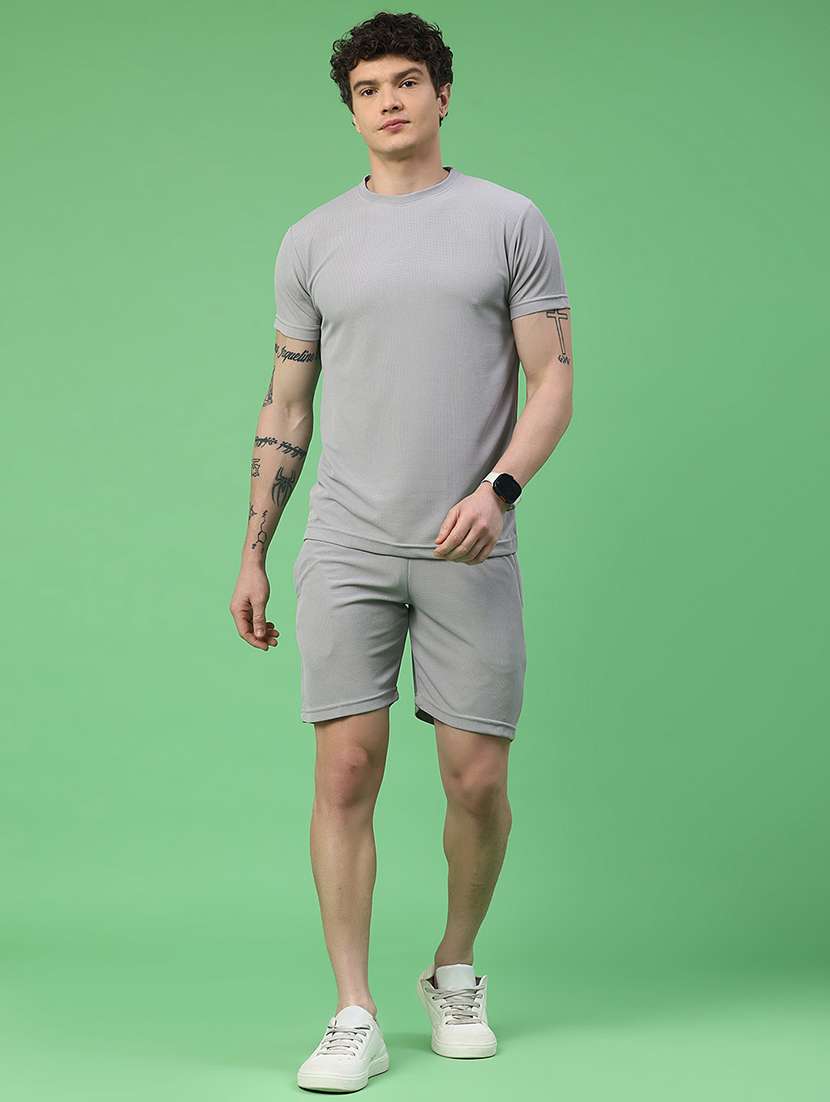 Men Self Design Short Sleeve Shorts & T-shirt Co-ord Set - 22340109 -  Standard Image - 2