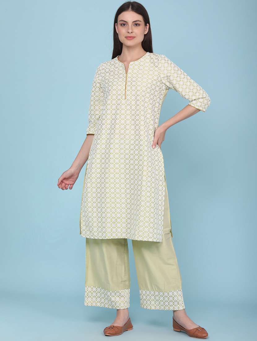 Women Embroidered Three Quarter Sleeves Kurta Palazzo Set - 22340125 -  Standard Image - 2