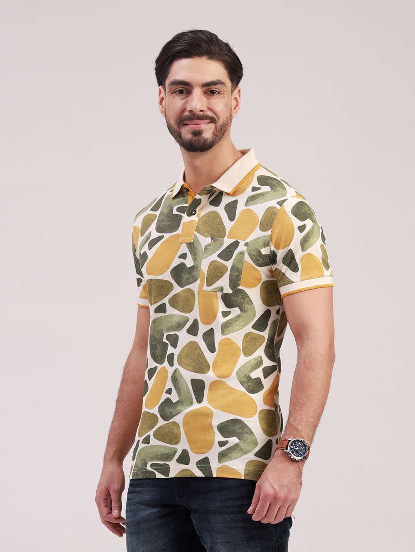men printed short sleeve slim fit polo t-shirt - 22340170 -  Standard Image - 2