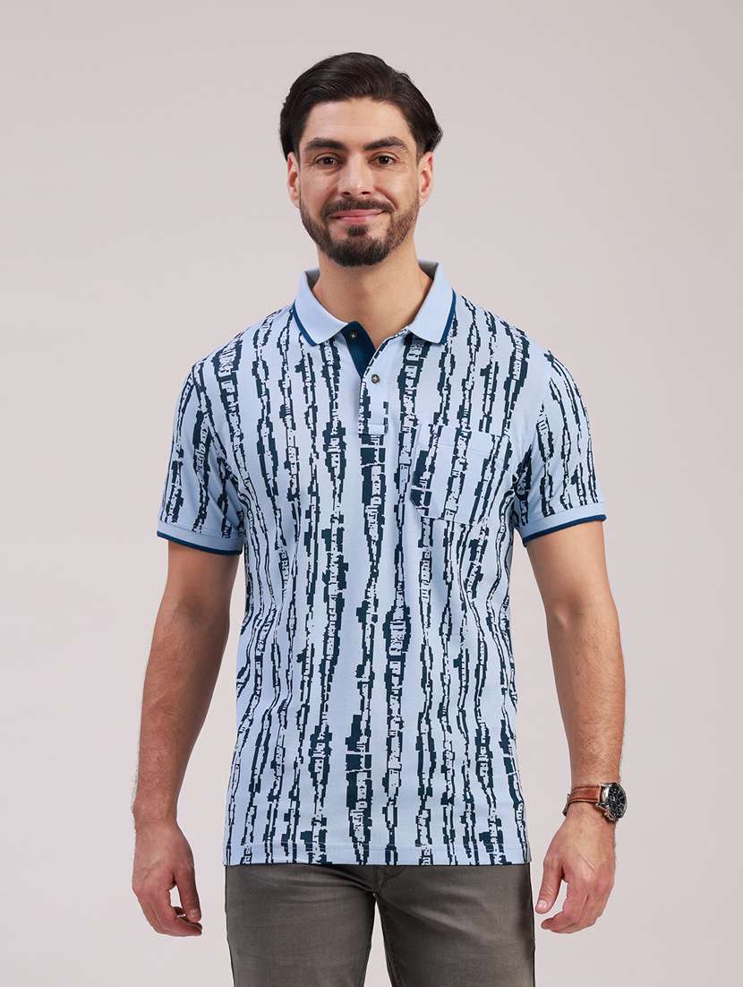 men printed short sleeve slim fit polo t-shirt
