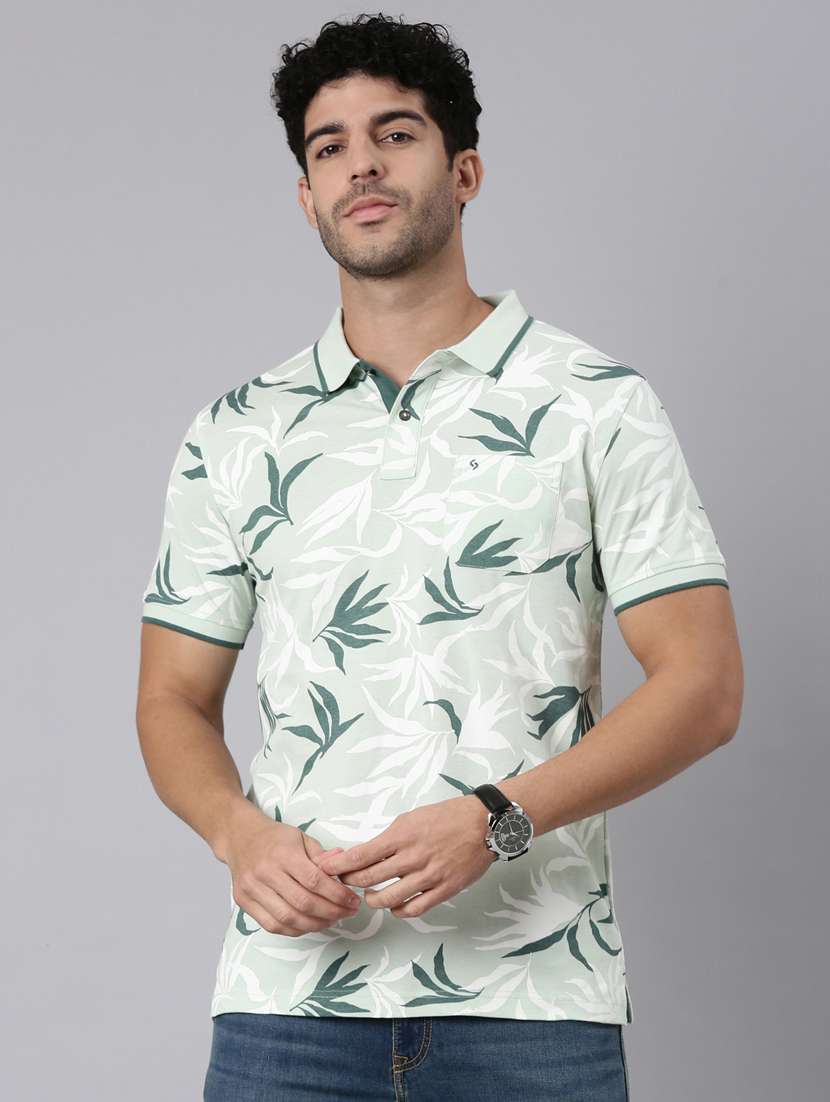 men printed short sleeve slim fit polo t-shirt