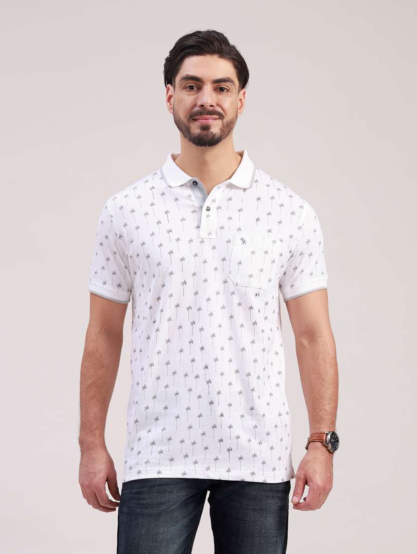 men printed short sleeve slim fit polo t-shirt