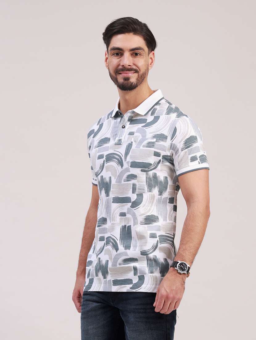 men printed short sleeve slim fit polo t-shirt - 22340185 -  Standard Image - 2