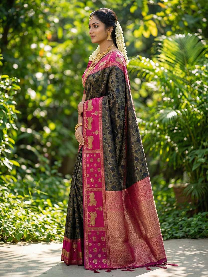 women self design kanjivaram saree with blouse - 22340776 -  Standard Image - 2