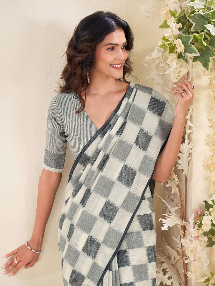 women checkered casual wear saree with blouse - 22340786 -  Standard Image - 2