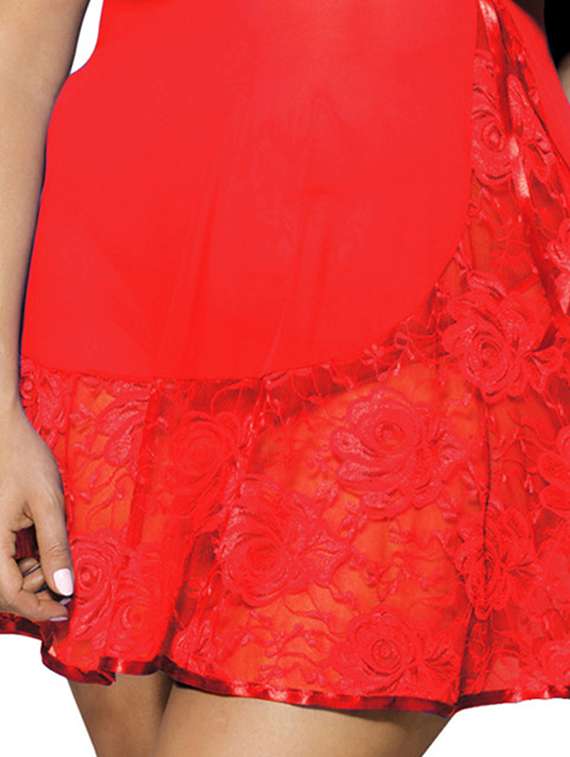 women solid shoulder strap lace babydoll - 22340798 -  Standard Image - 2