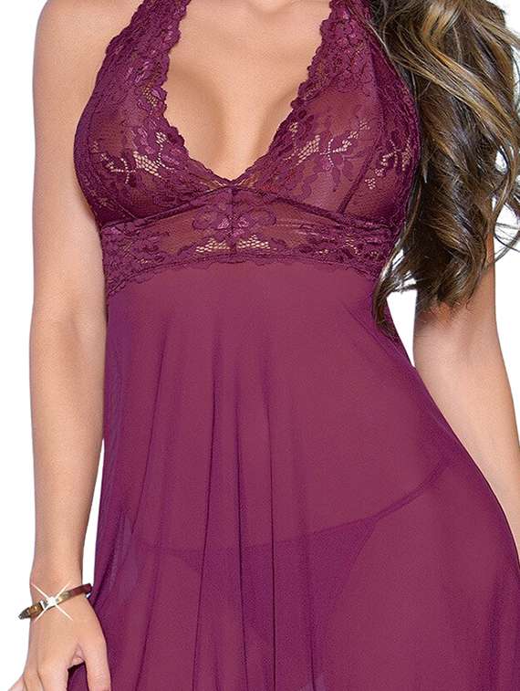 women solid halter neck lace babydoll - 22340809 -  Standard Image - 2