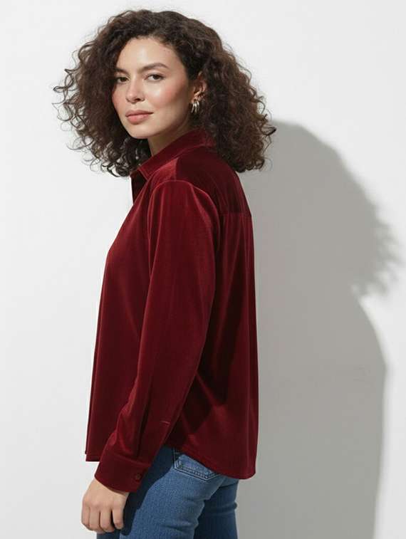 women solid collared long sleeve shirt - 22340839 -  Standard Image - 2