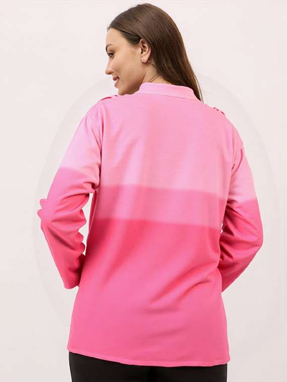 women plus size ombre collared long sleeve shirt - 22340844 -  Standard Image - 2