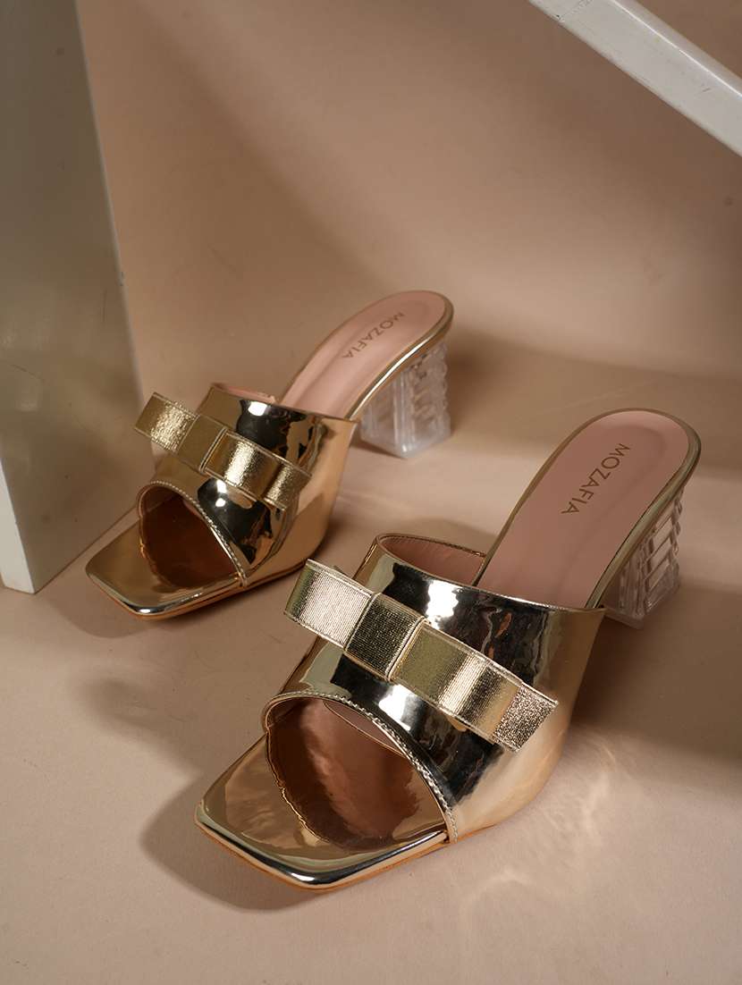 women solid slip on block heels