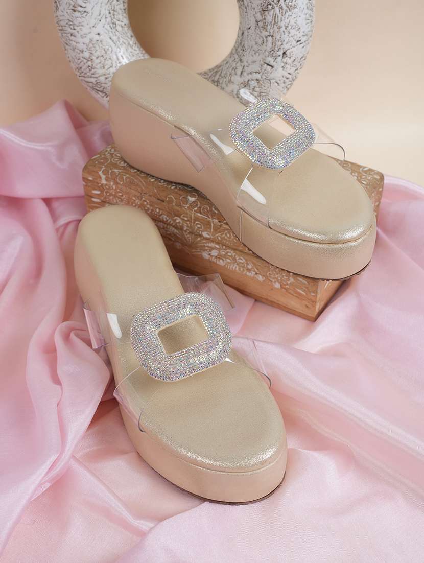 women embellished slip on  wedges
