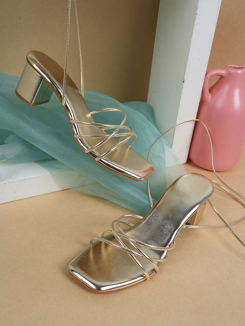 women solid lace up block heels