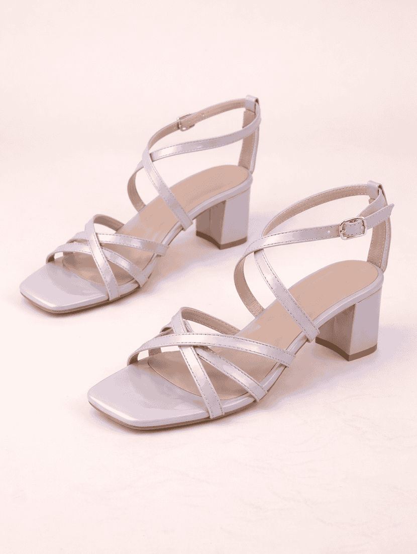 women solid ankle strap block heels