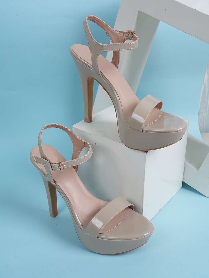 women solid ankle strap heels