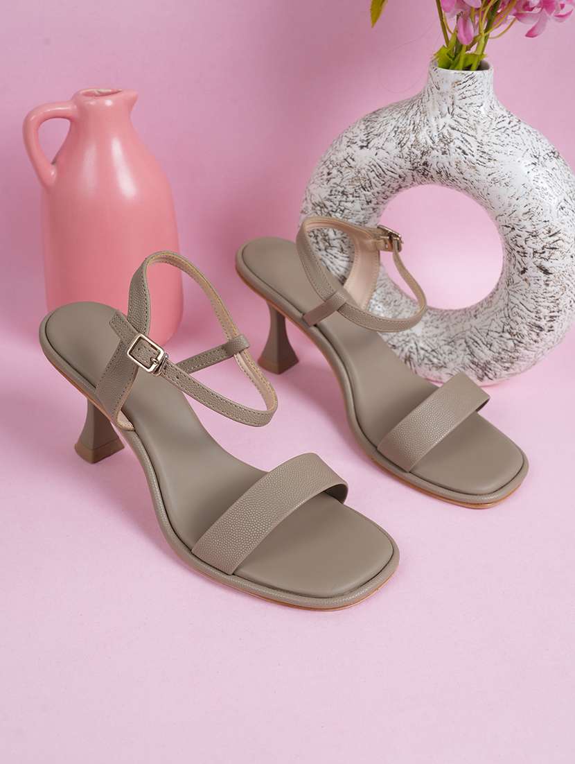 women solid ankle strap heels