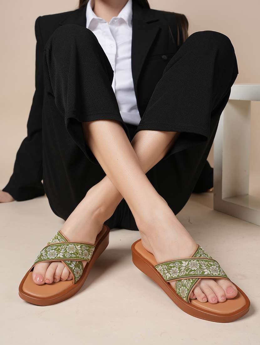 women embroidered slip on flat sandal - 22341428 -  Standard Image - 2