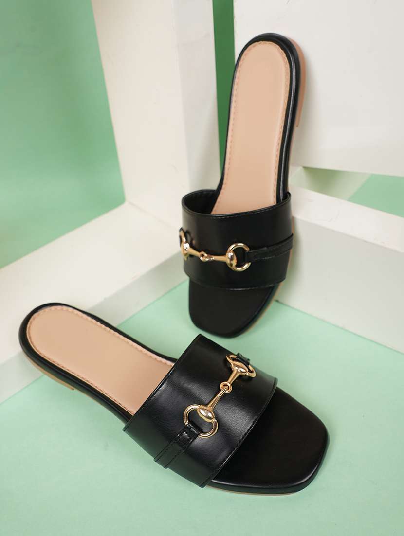 women solid slip on flat sandal