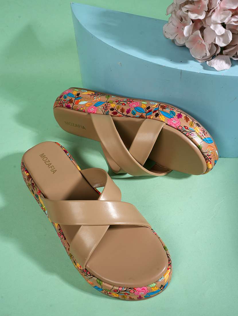 women printed slip on wedges