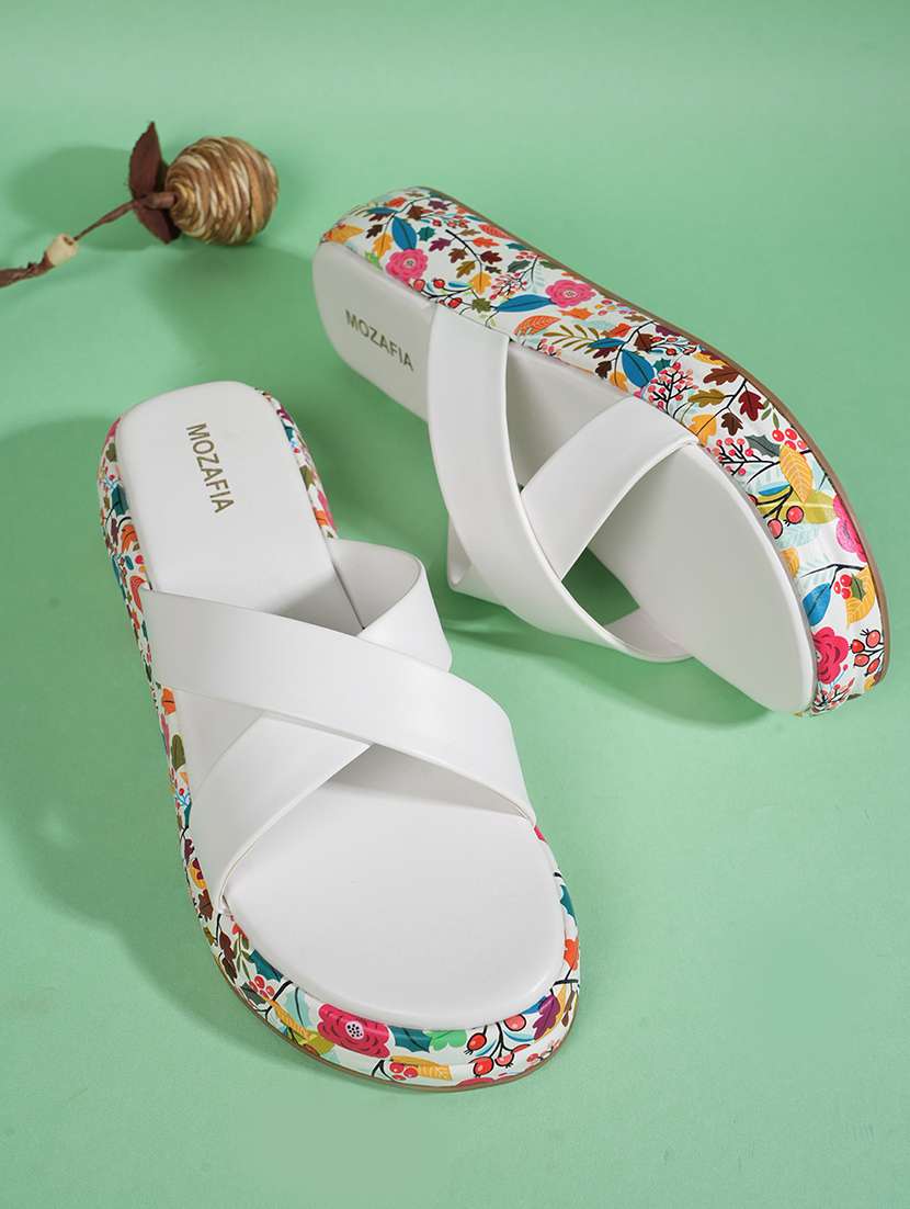 women printed slip on wedges