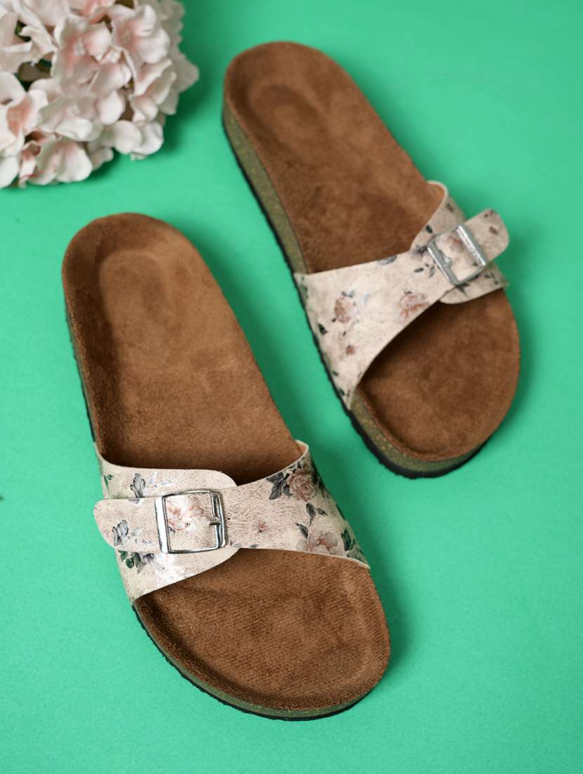 women printed slip on flat sandal