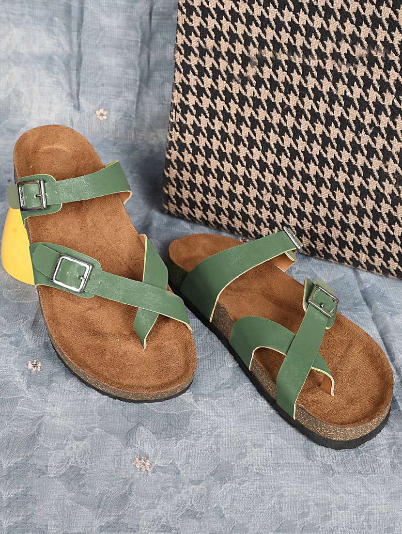 women solid slip on flat sandal