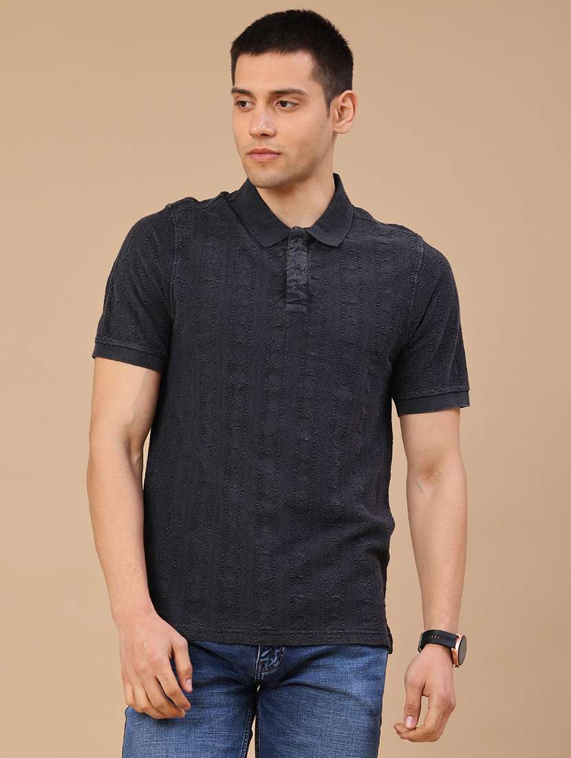 Men Self Design Short Sleeve Regular Fit Polo T-shirt - 22341602 -  Standard Image - 2
