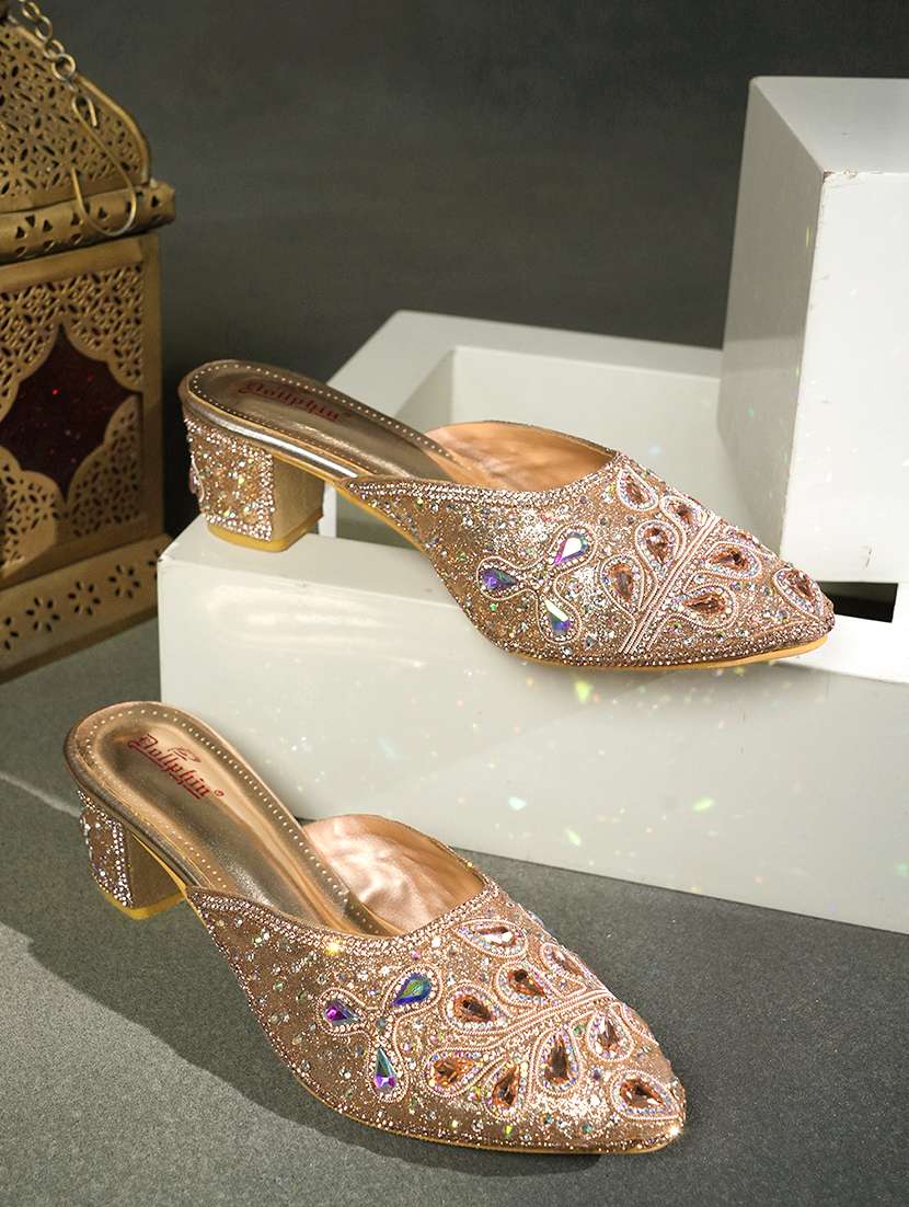 women embellished slip on block heel mule