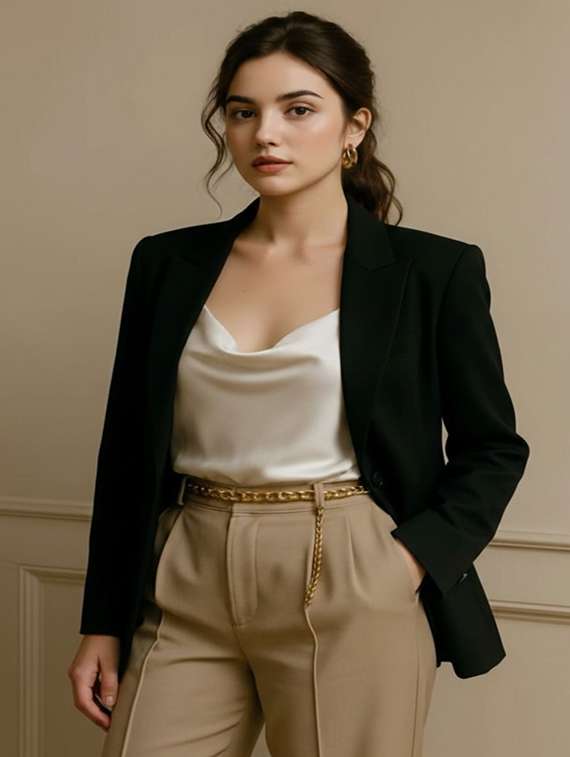 women solid long sleeve single breasted blazer