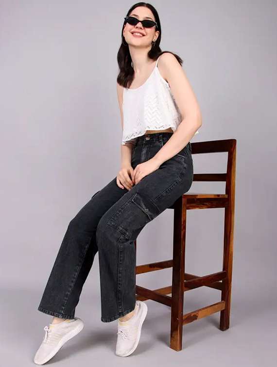 women solid mid rise denim cargo - 22342330 -  Standard Image - 2