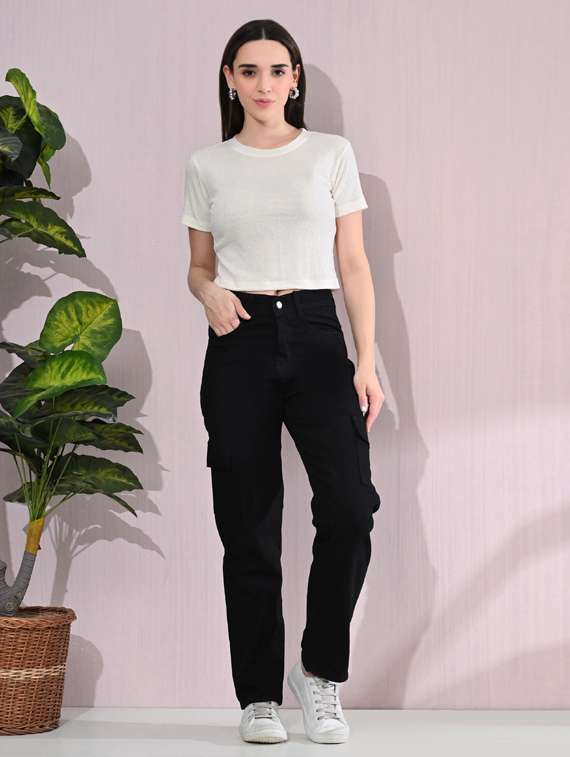 women solid mid rise cargo - 22342392 -  Standard Image - 2