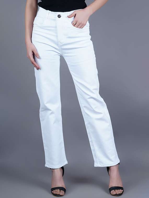 women solid mid rise straight jean