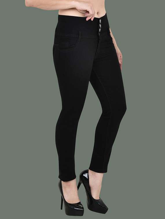 women solid mid rise slim fit jean