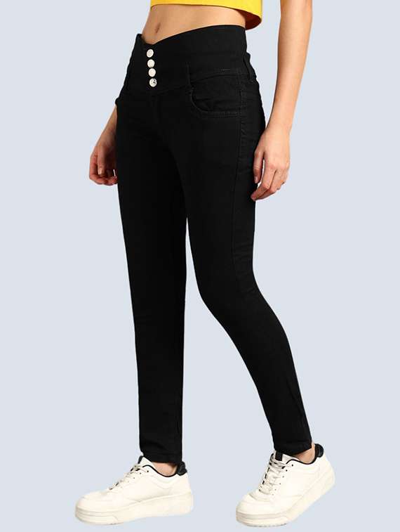 women solid high rise slim fit jean