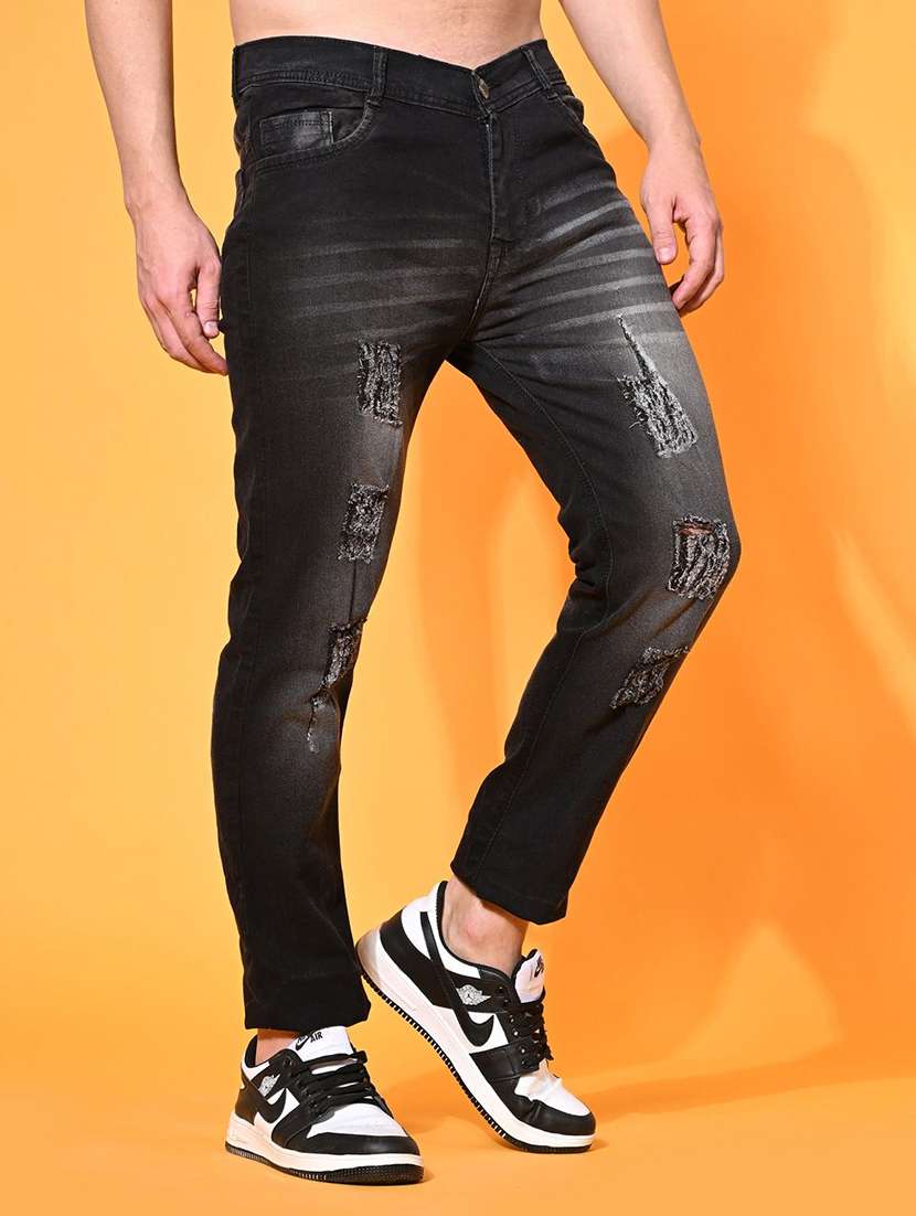 men distress mid rise full length slim fit jeans