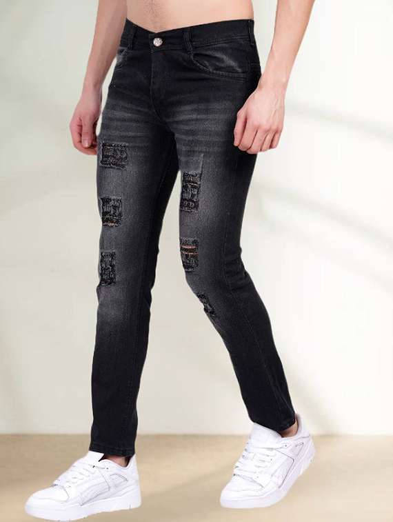 men distress mid rise full length slim fit jeans