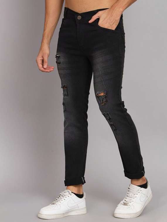 men distress mid rise full length slim fit jeans
