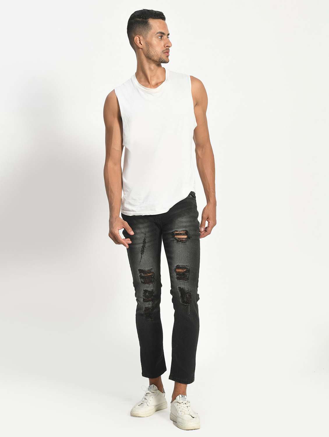 men distress mid rise full length slim fit jeans - 22342787 -  Standard Image - 2