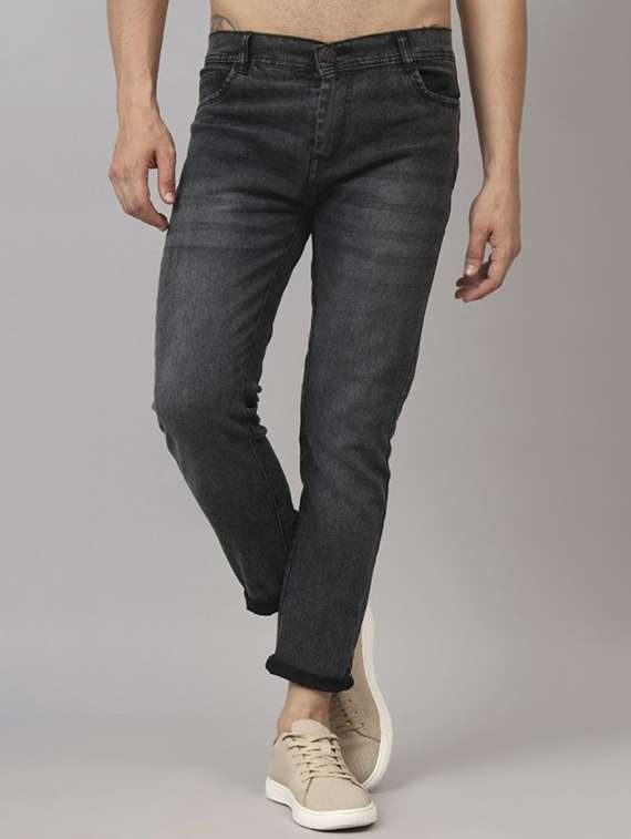 men washed mid rise full length slim fit jeans