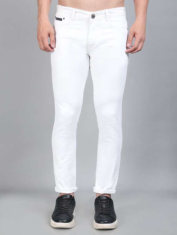 men plain mid rise full length jeans