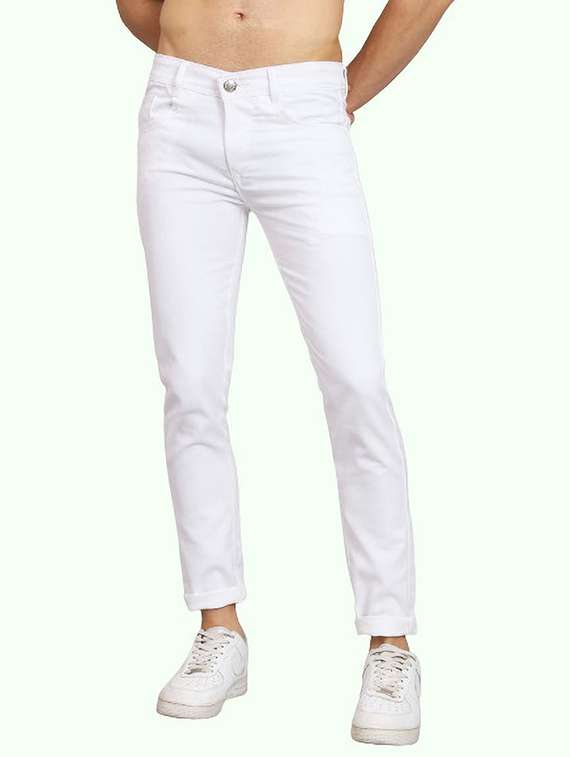 men plain mid rise full length slim fit jeans