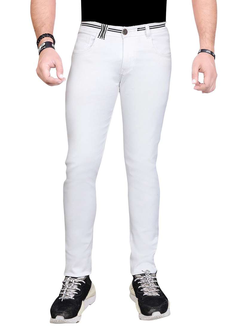 men plain mid rise full length jeans