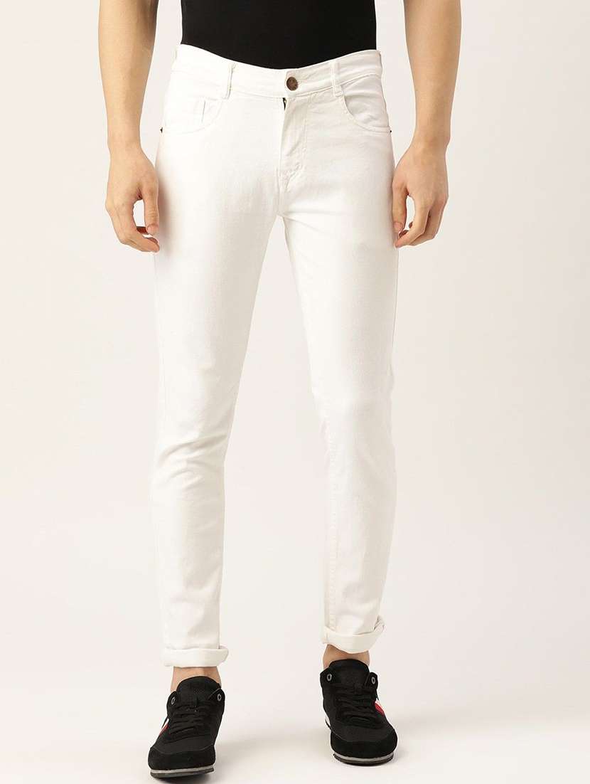 men plain mid rise full length jeans
