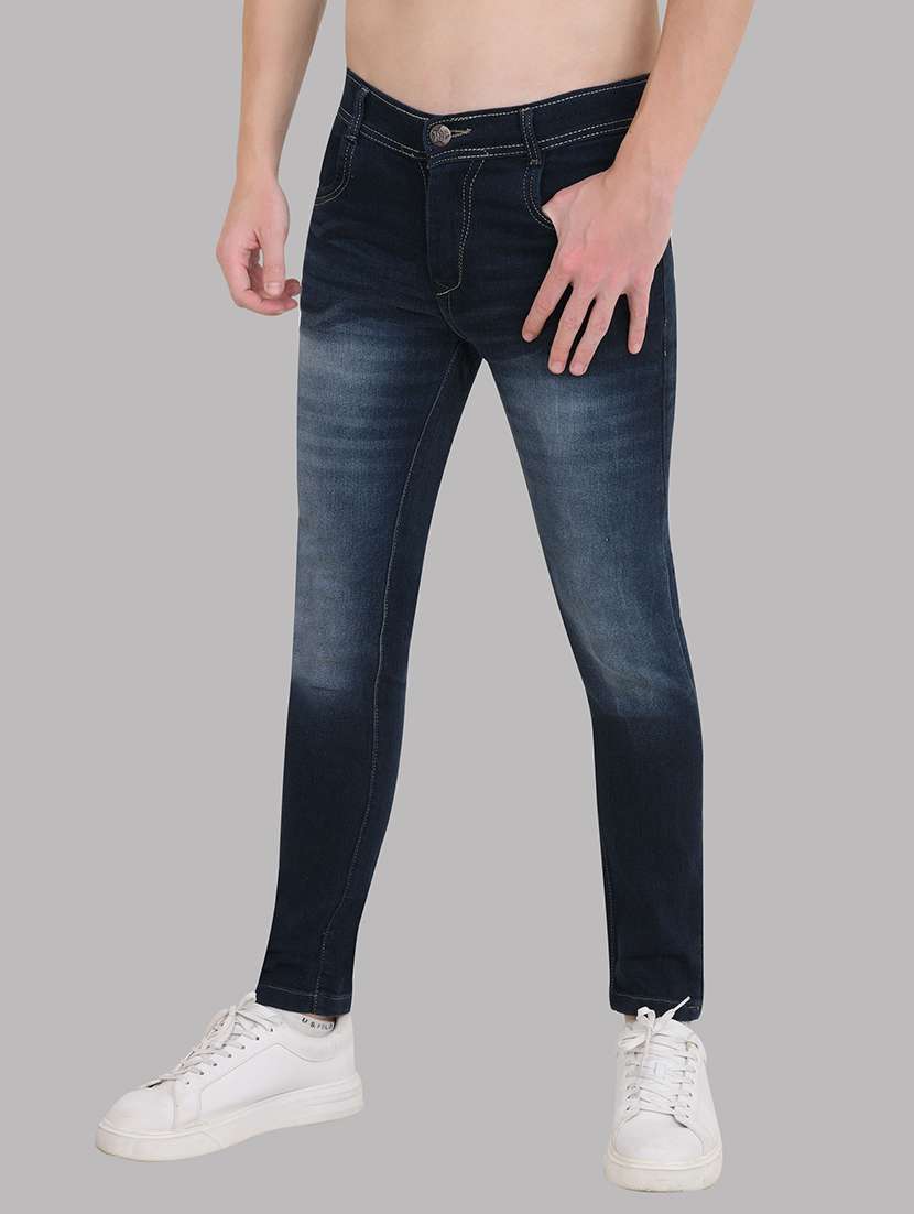 men washed mid rise full length jeans