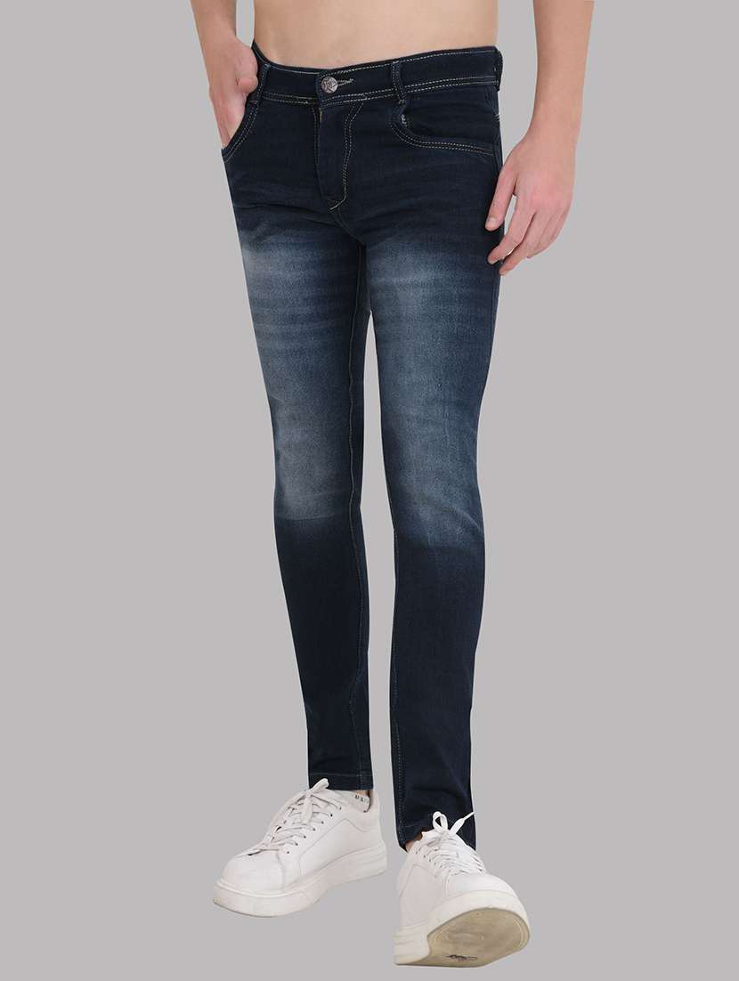 men washed mid rise full length jeans
